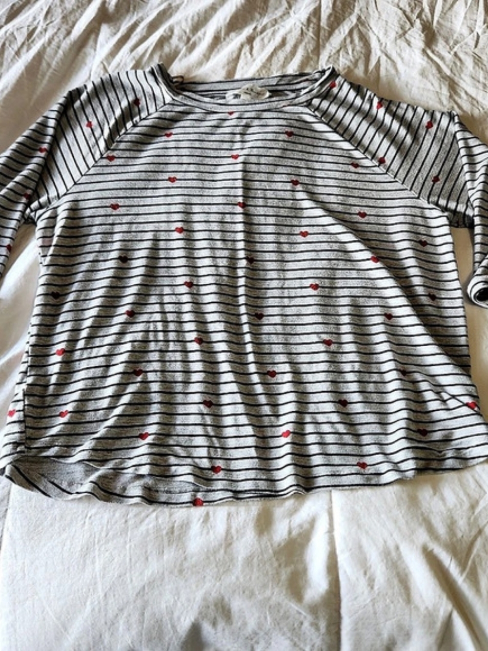 Chelsea & Theodore Striped Heart Long Sleeve Top Gray Size 2X